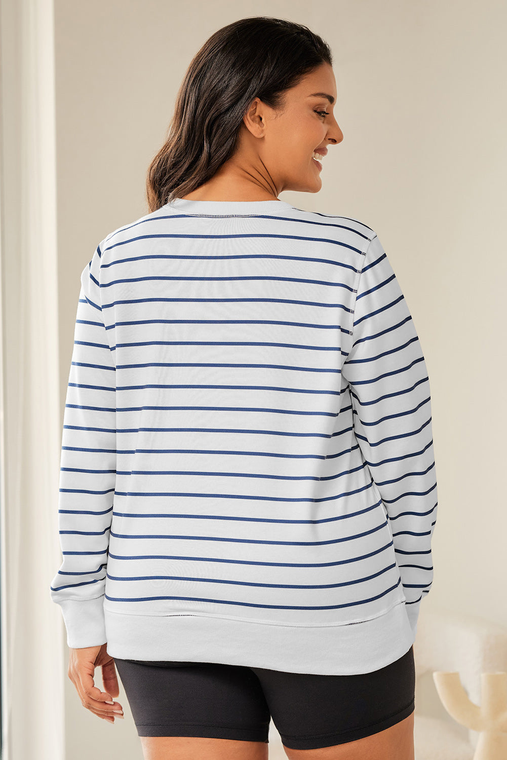 Printed Plus Size Long Sleeve Top | Stripe