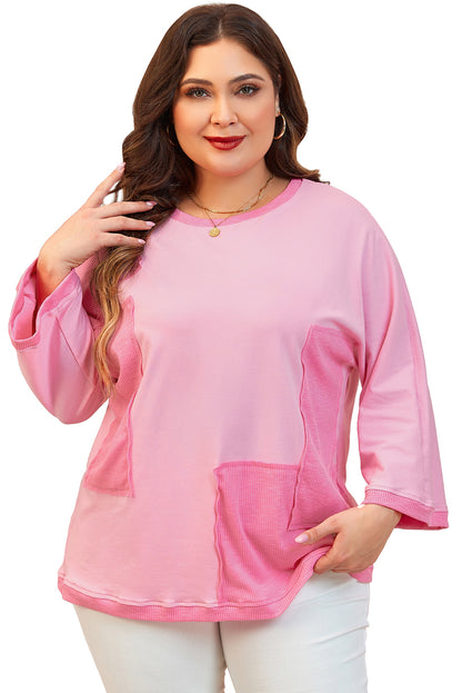 Oversized Patched High Low Bracelet Sleeve Plus Size T Shirt | Bonbon