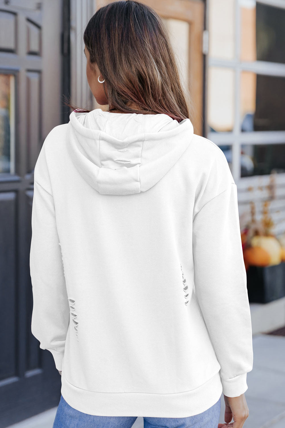 Los Angeles Ripped Kangaroo Pocket Hoodie | White