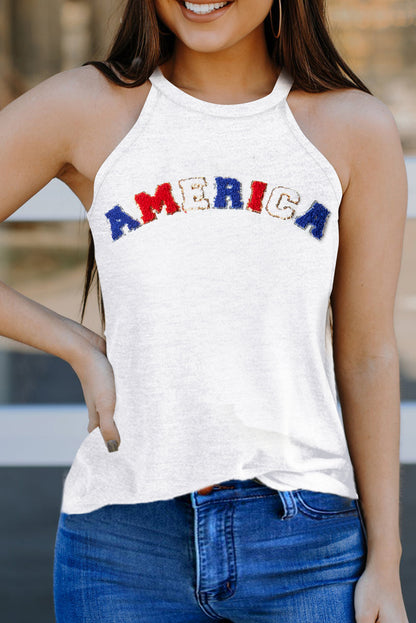 Chenille America Graphic Tank Top | White