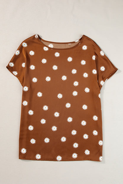 Daisy Print Short Sleeve Top | Chestnut