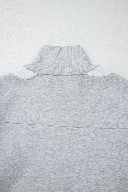 Half Zipper Collared Drop Shoulder Side Slits Sweatshirt | Gray