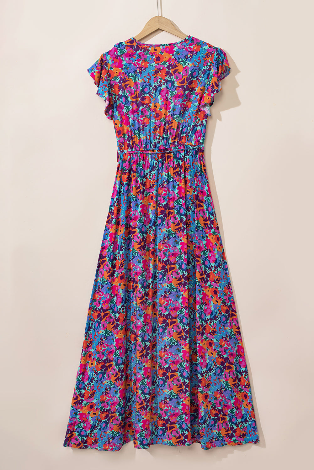 Floral Print V Neck Wrap Split Maxi Dress | Blue