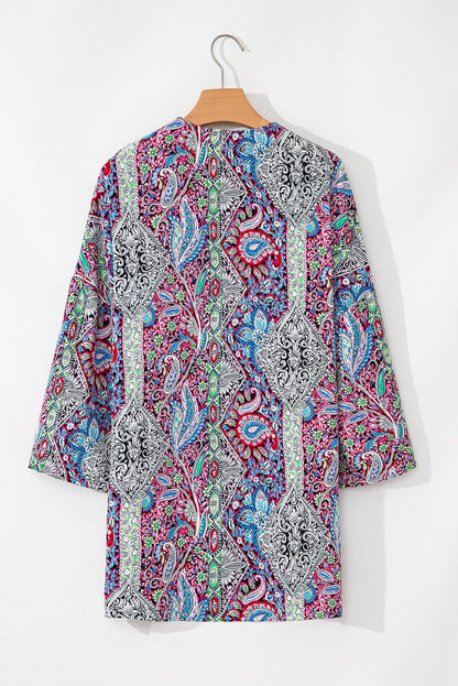 Paisley Print Open Front Kimono | Red