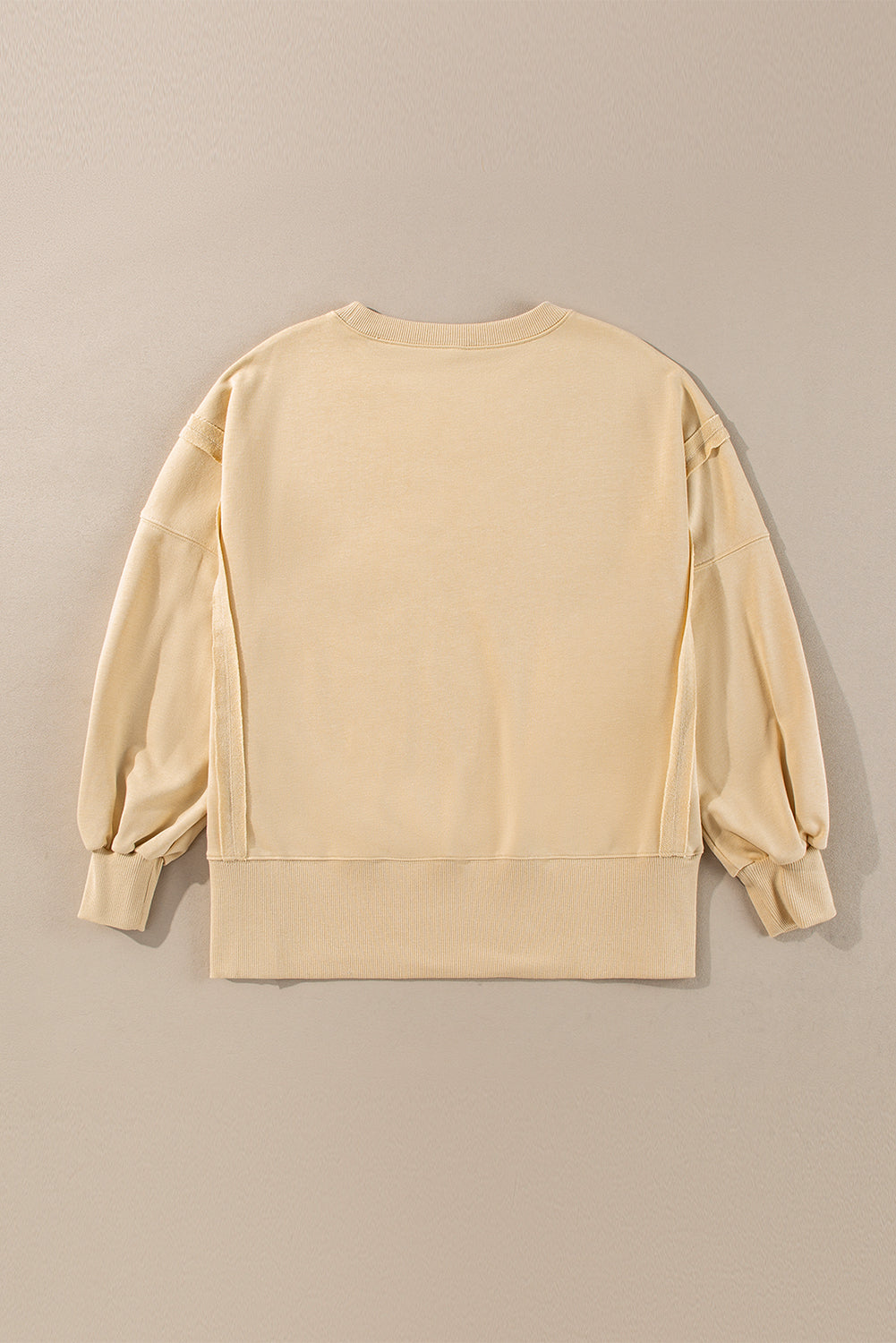 Exposed Seam Drop Shoulder Round Neck Sweatshirt With Slits | Light French Beige