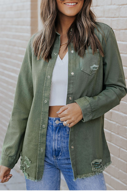 Ripped Denim Jacket | Green