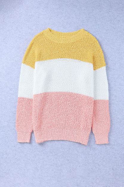 Colourblock Bubble Sleeve Plus Size Sweater | Yellow