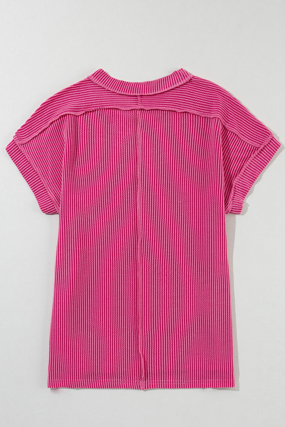 Textured Knit Exposed Stitching T-Shirt | Rose Red