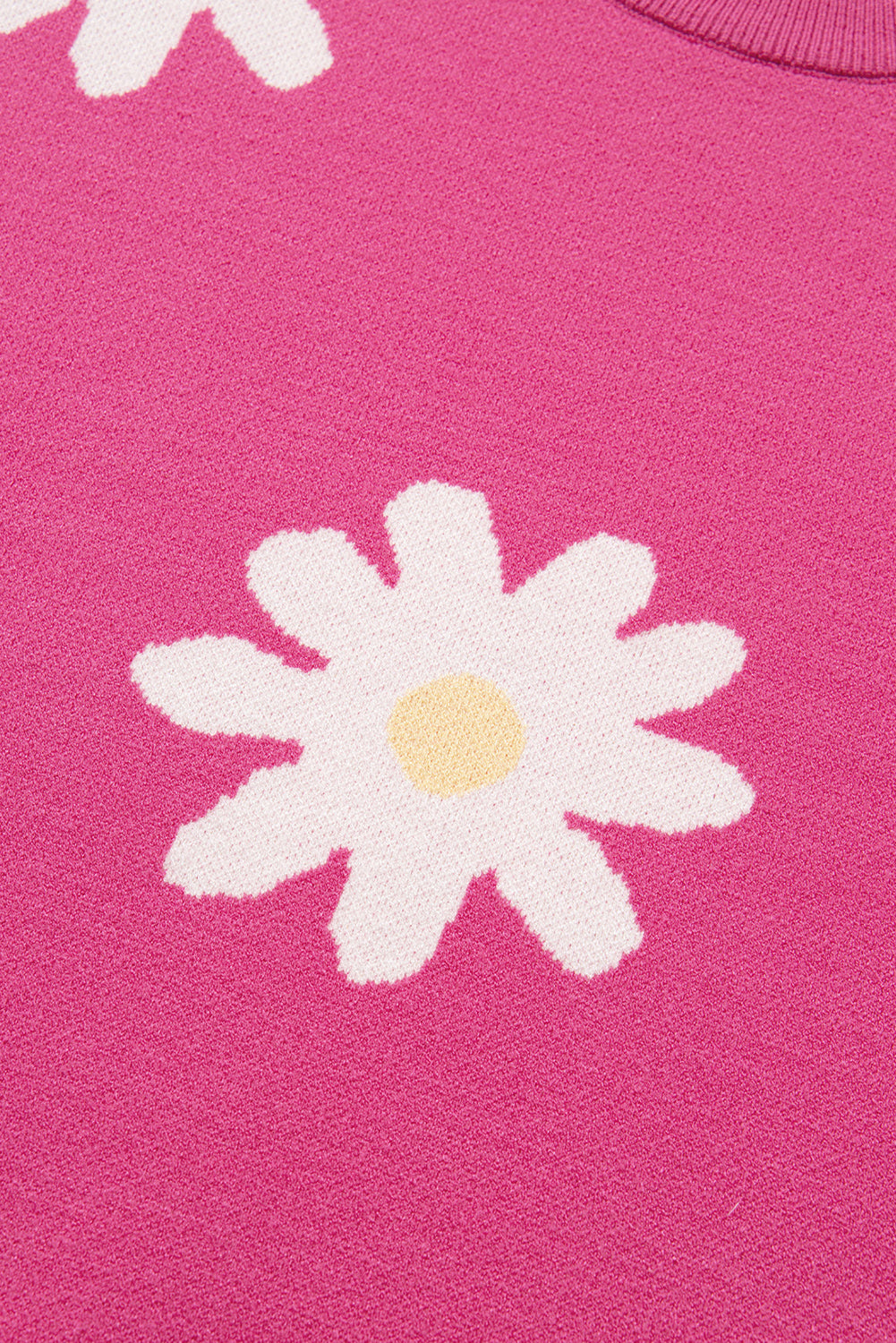 Daisy Flower Crew Neck Long Sleeve Sweater | Bright Pink