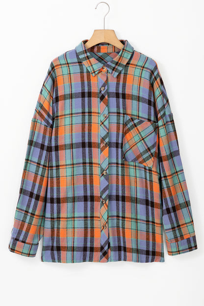 Plus Size Plaid Print Buttoned Shirt | Orange