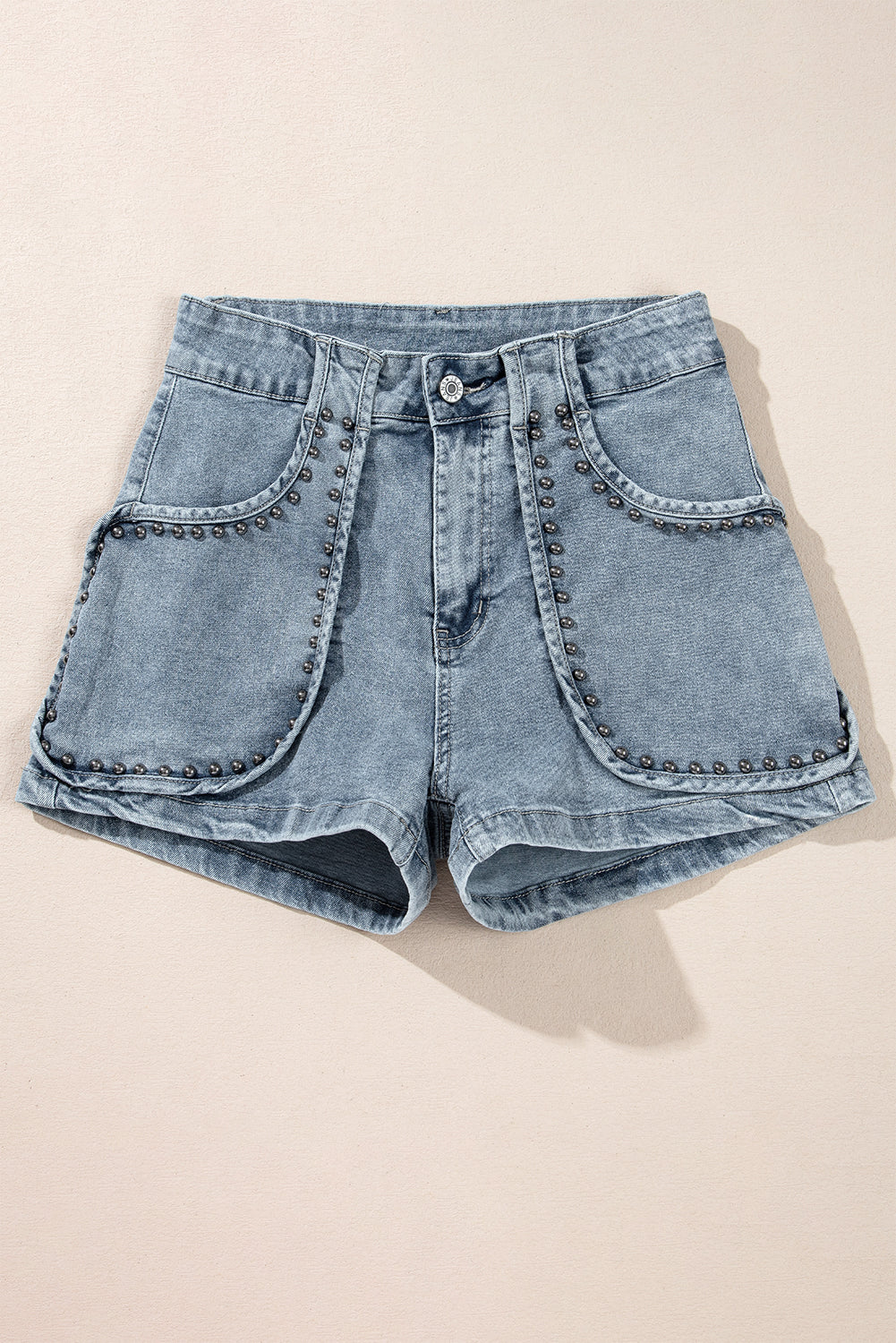 Studded Acid Wash Jean Shorts | Dusk Blue