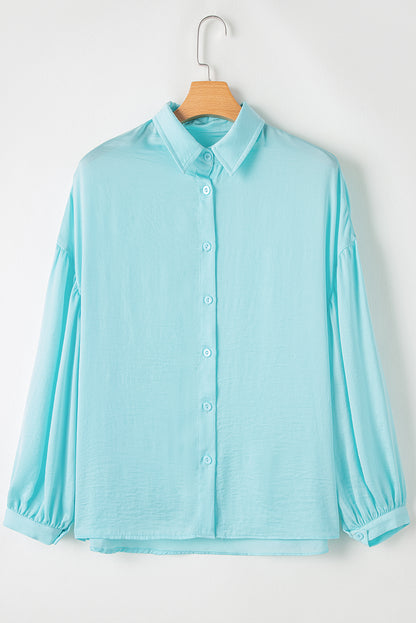 Solid Puff Sleeve Loose Fit Buttoned Shirt | Iceland Blue