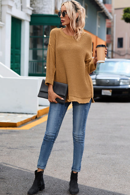 Slouchy Textured Knit Loose Sweater | Brown