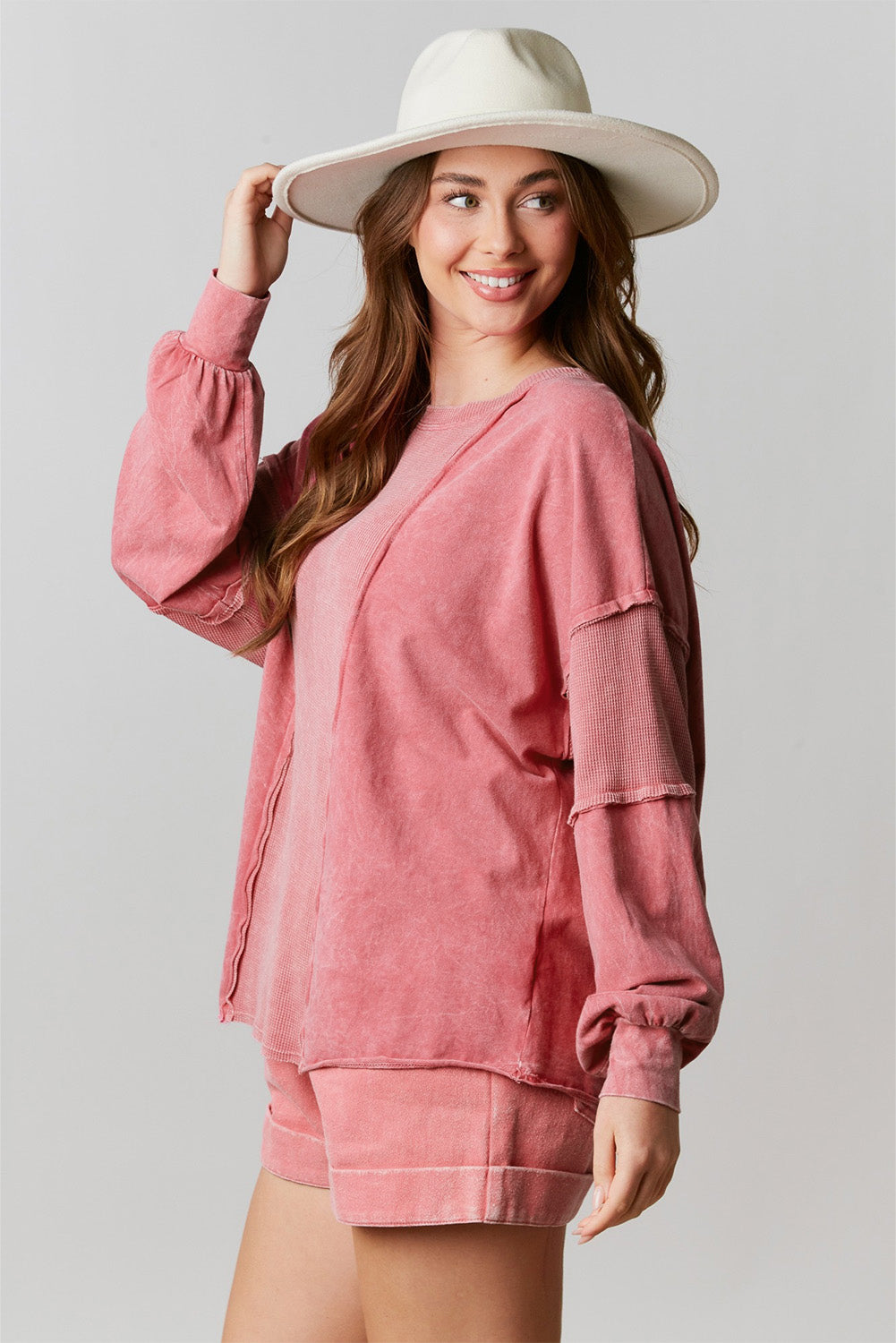 Mineral Wash Patchwork Exposed Seam Sweatshirt | Rose