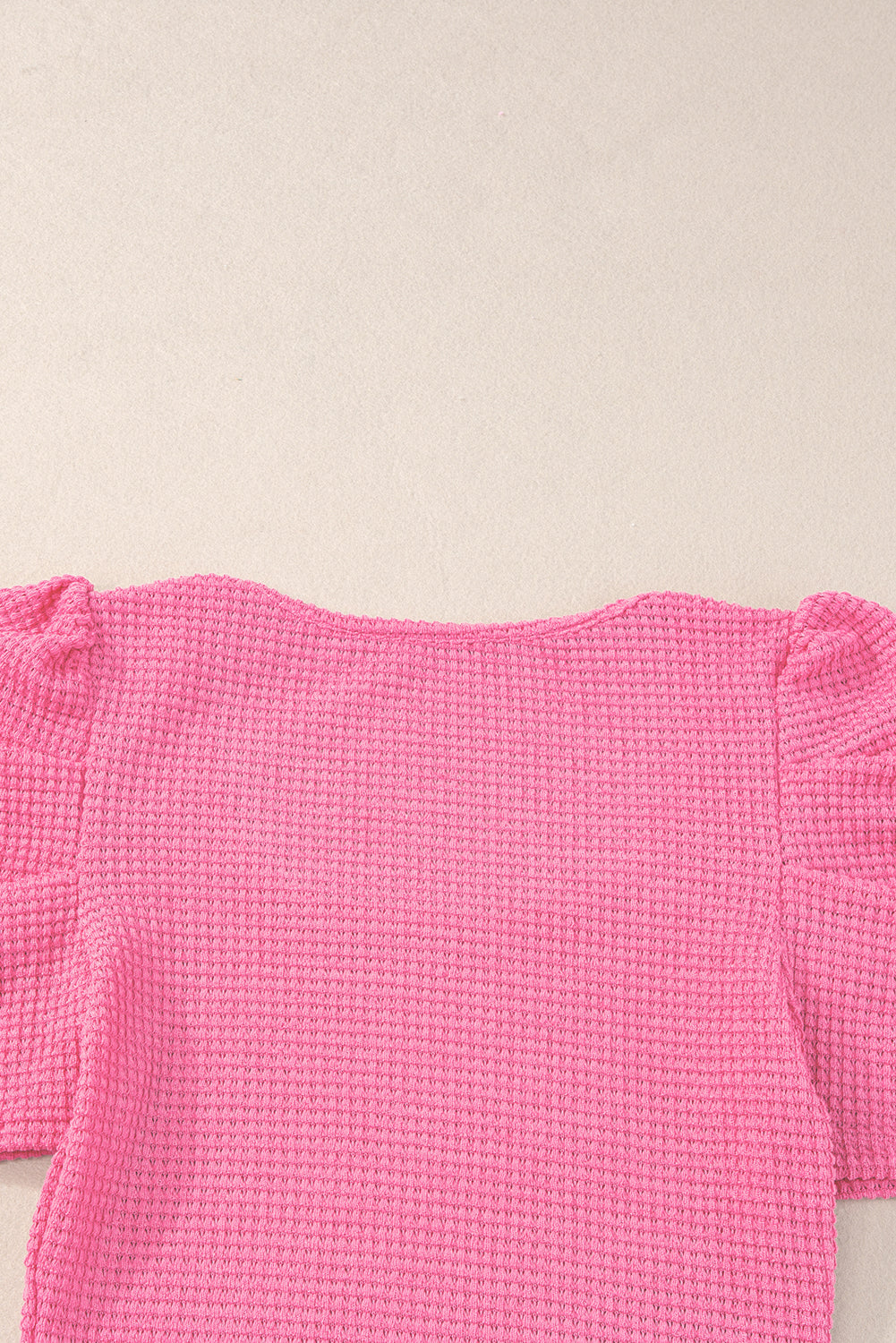 Waffle Knit Ruched Puff Sleeve Top | Bright Pink