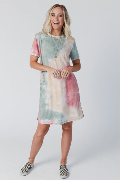 Tie Dye Oversized Slit Tee Dress | Multicolour