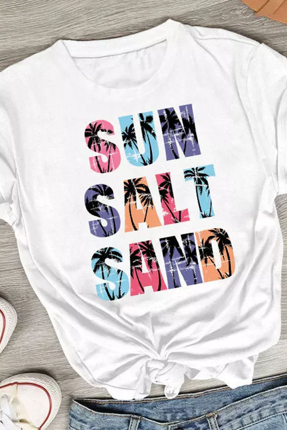 Coconut Tree Sun Salt Sand Graphic Tee | White