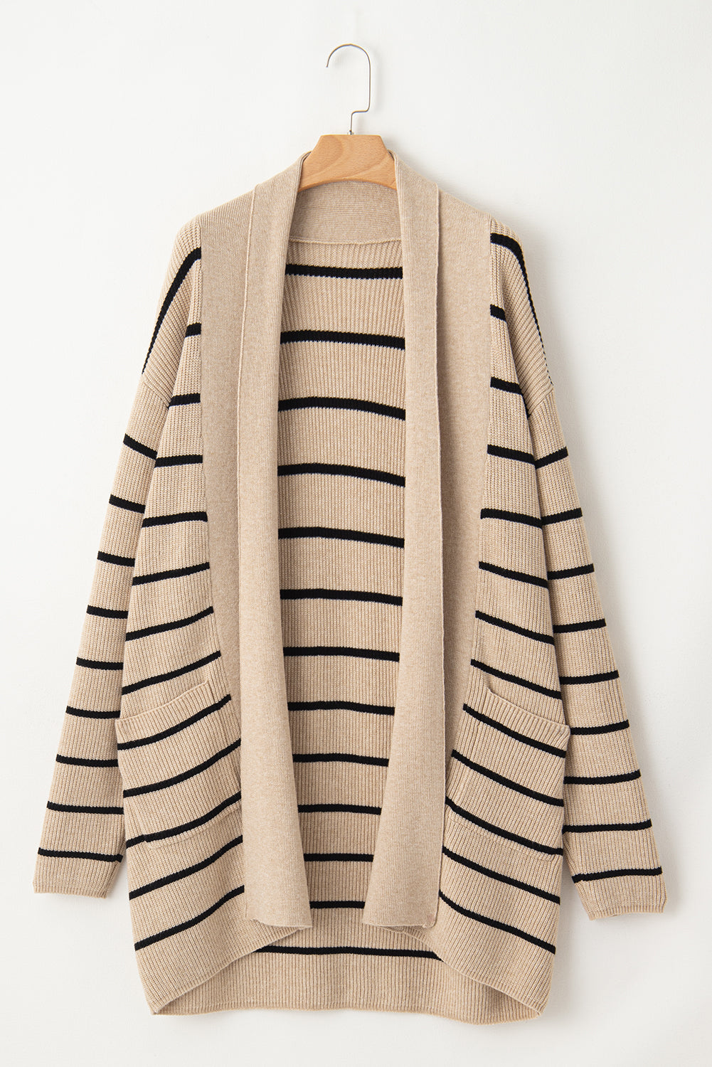 Shawl Neckline Open Cardigan With Pockets | Black Stripe