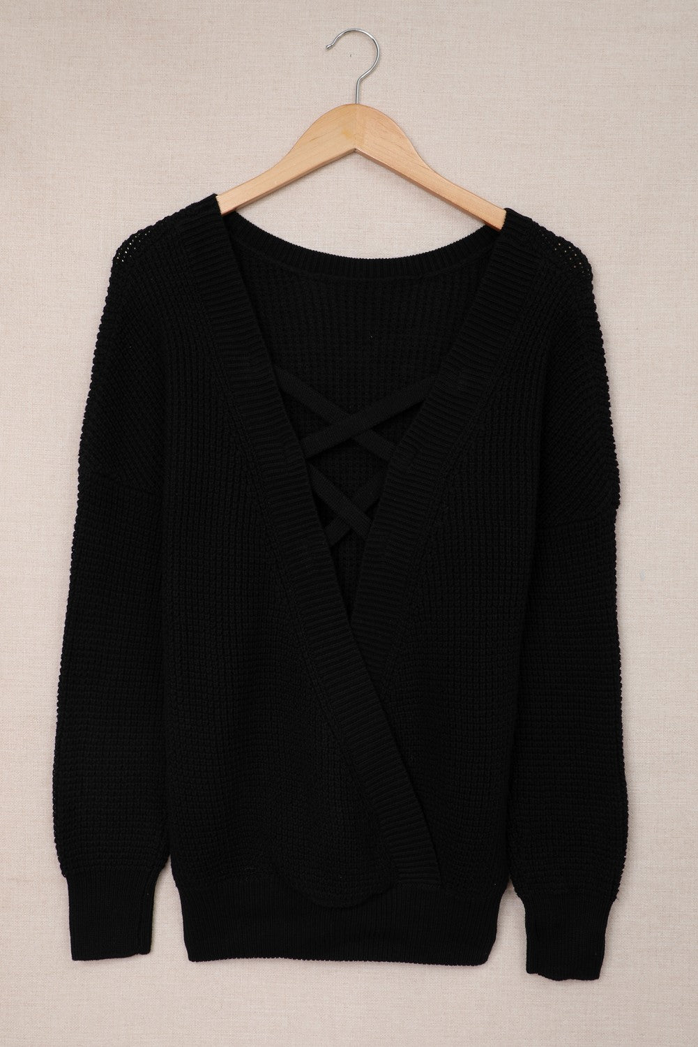 Cross Back Hollow-Out Sweater | Black