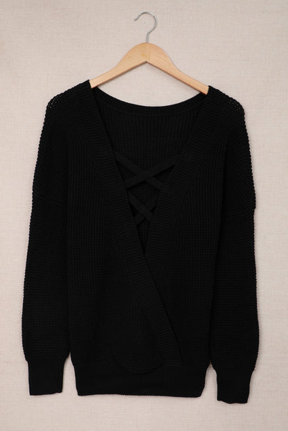 Cross Back Hollow-Out Sweater | Black