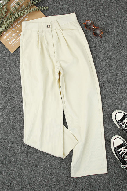 Corduroy High Waist Straight Leg Pants | Beige