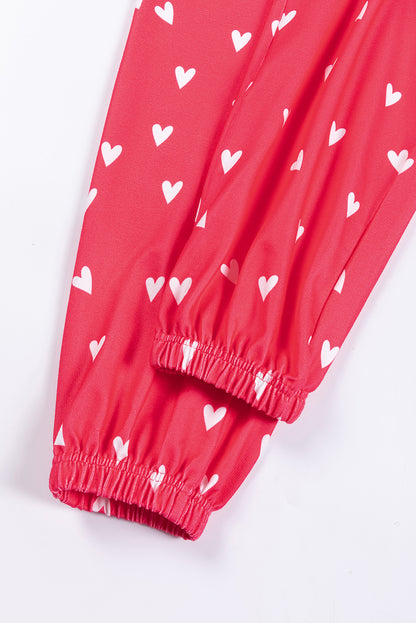 Valentines Heart Print Pants Set | Fiery Red