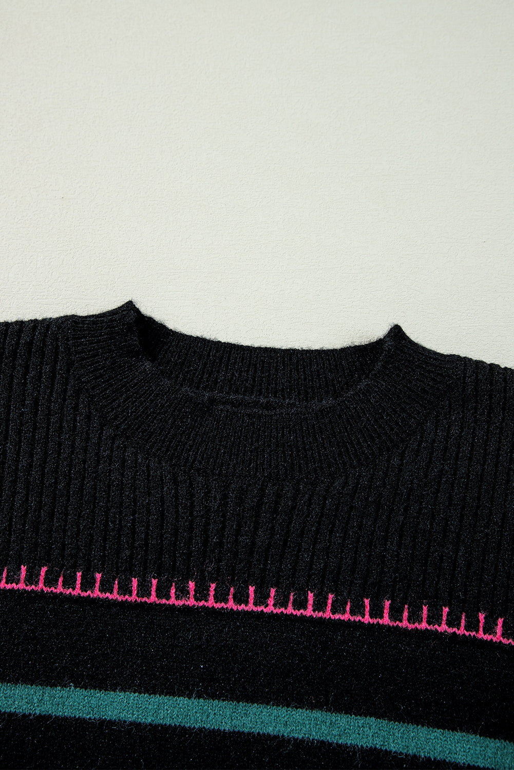 Colourful Striped Ribbed Trim Sweater | Black