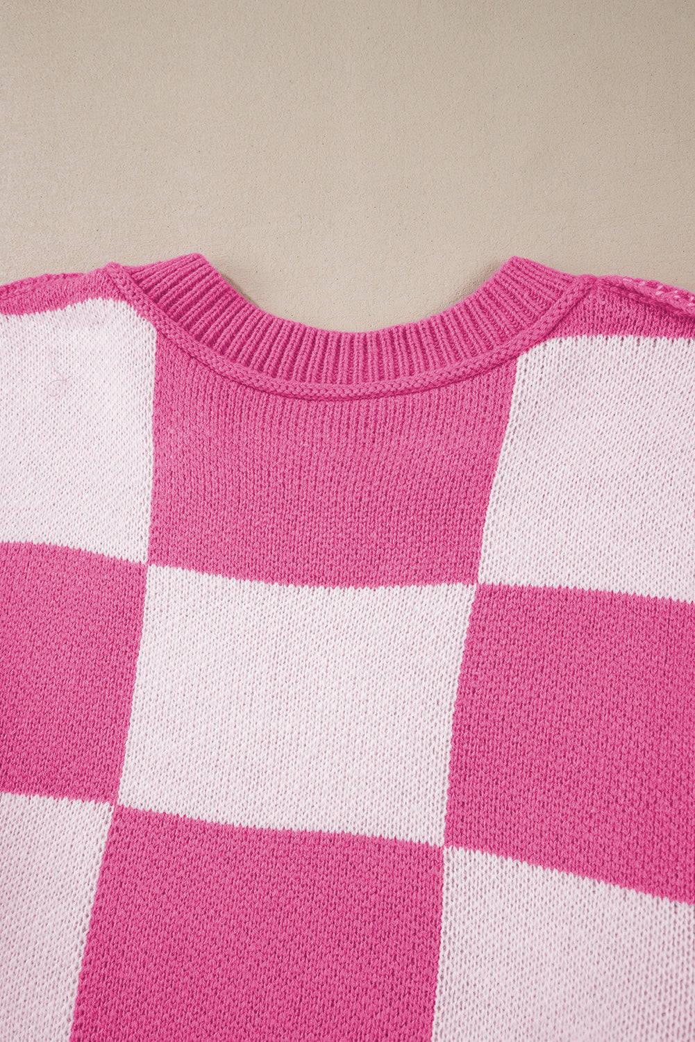 Checkered Bishop Sleeve Sweater | Rose