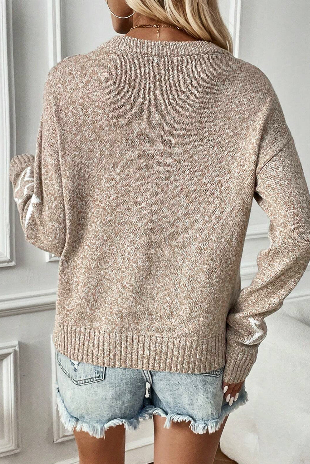 Star Pattern Drop Shoulder Sweater | Khaki