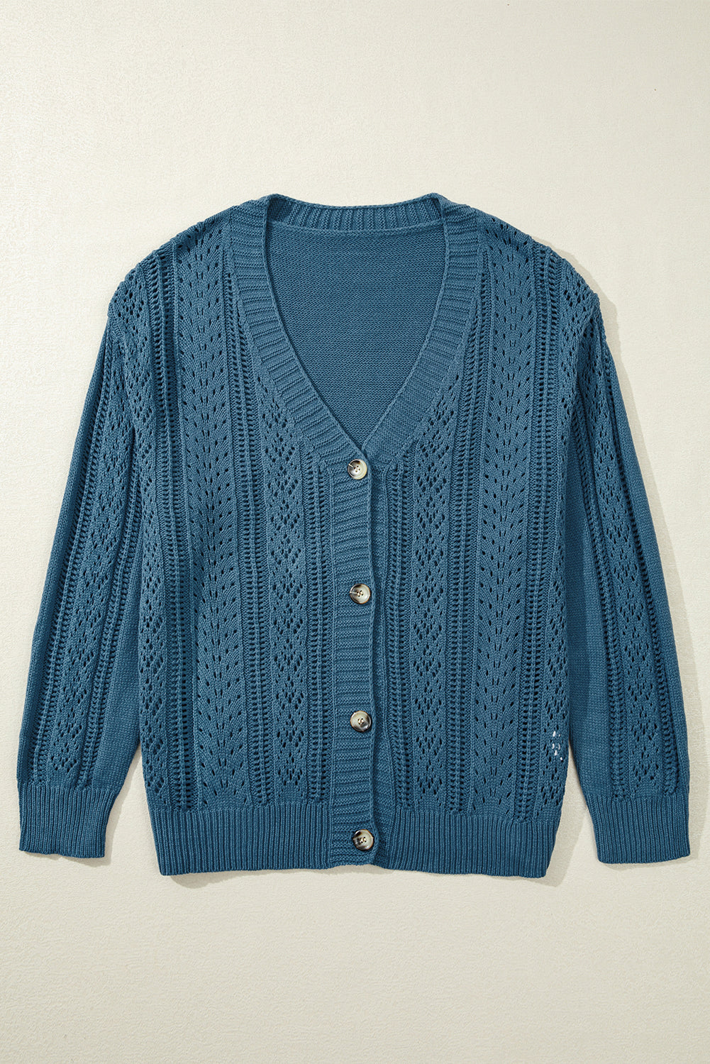 Open Knit V Neck Button Front Drop Shoulder Plus Size Cardigan | Real Teal