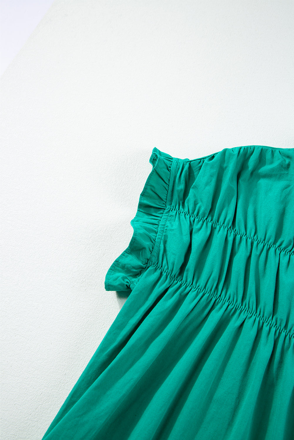 Shirred Ruffle Sleeve Button Up Short Dress | Bright Green