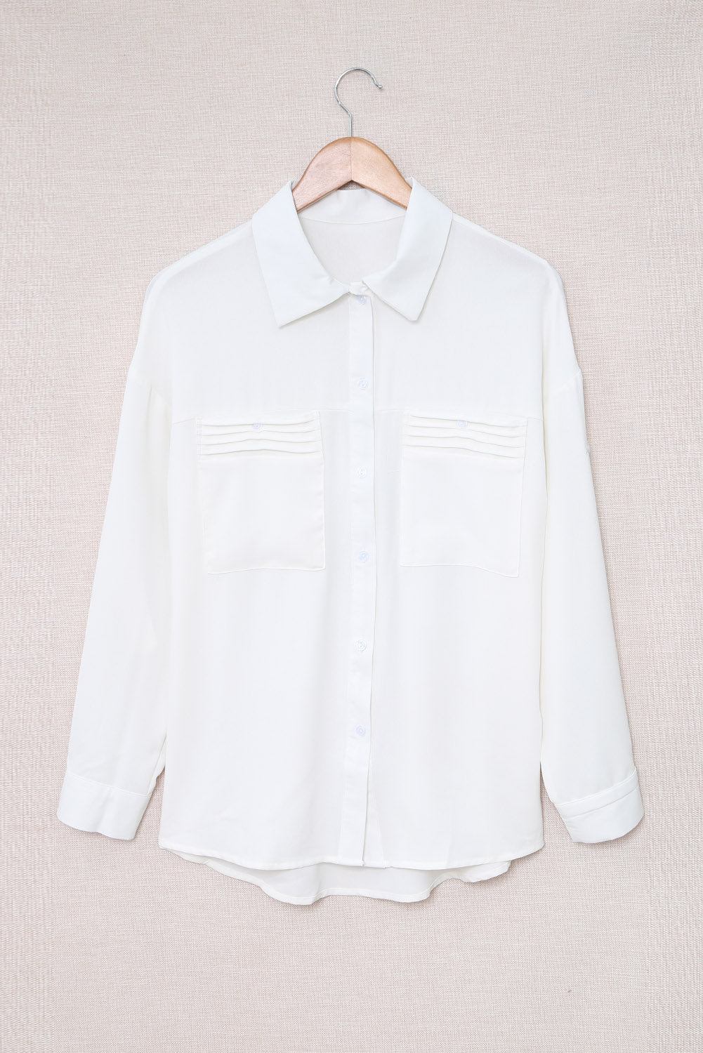 Solid Pocket Long Sleeve Button-Up Shirt | White