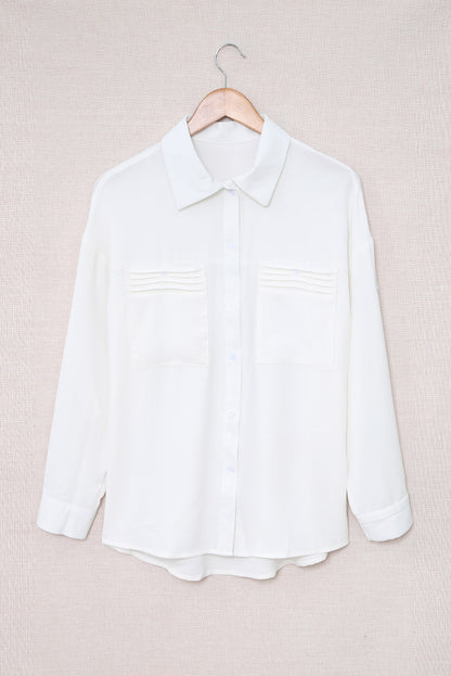 Solid Pocket Long Sleeve Button-Up Shirt | White