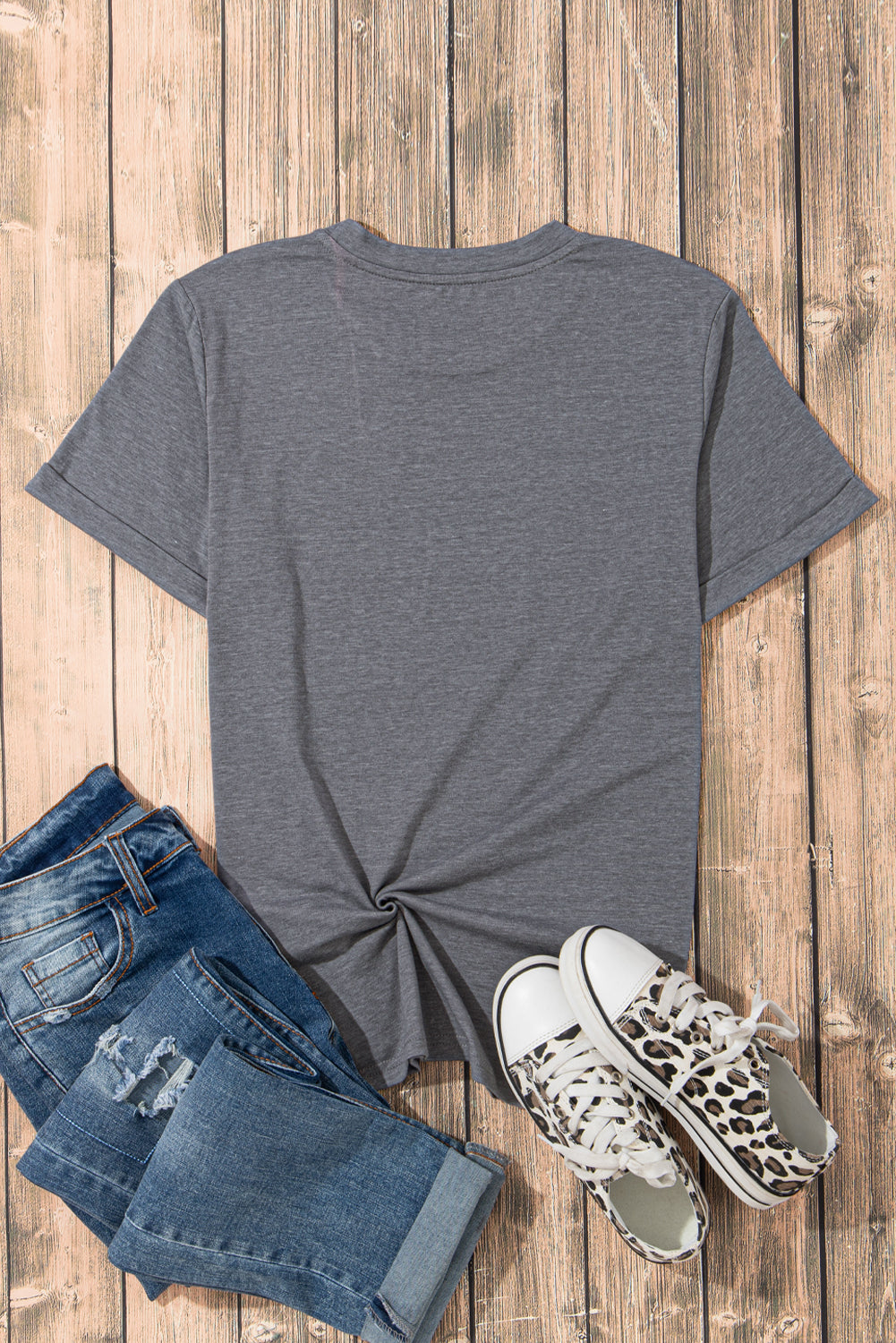 Casual Plain Crew Neck Tee | Gray