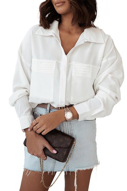 Solid Pocket Long Sleeve Button-Up Shirt | White