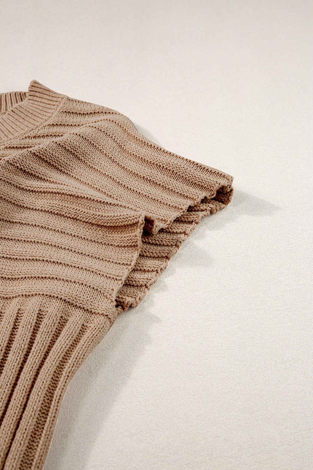 Rib Knitted Wide Sleeve Sweater T Shirt | Light French Beige