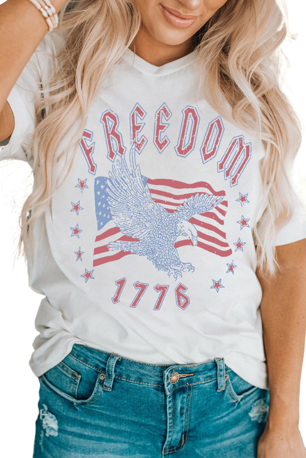 Freedom Eagle Flag Print 1776 Graphic Tee | White