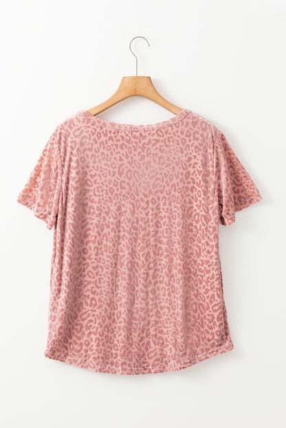 Burnout Velvet Leopard Print Short Sleeve Top | Pink