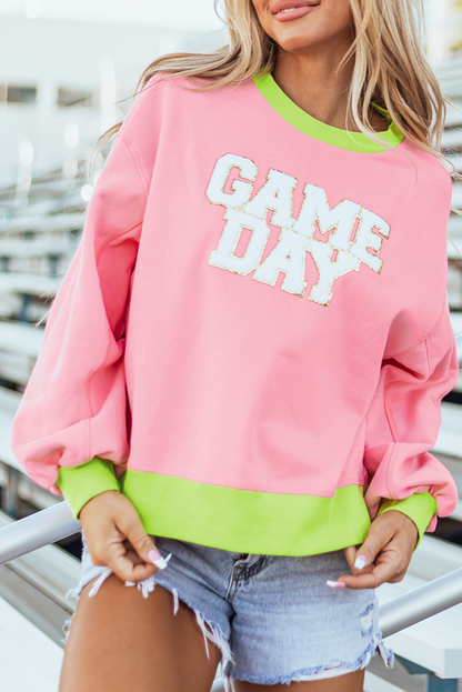 Game Day Glitter Colour Block Crew Neck Sweatshirt | Pink