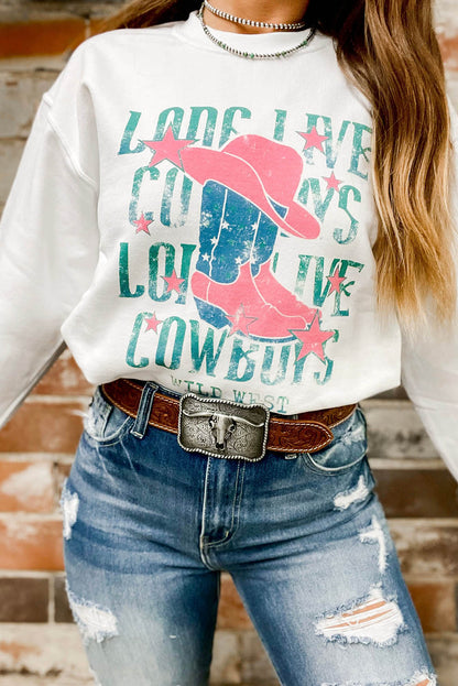 Long Live Cowboy Wild West Graphic Sweatshirt | White