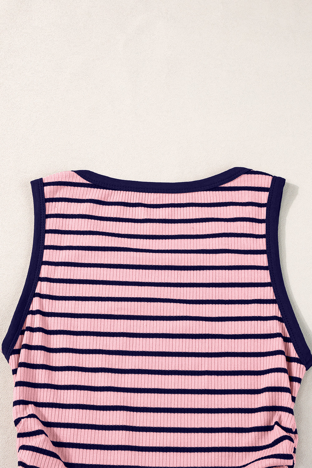 Contrast Round Neck Sleeveless Slim Top | Black Stripe