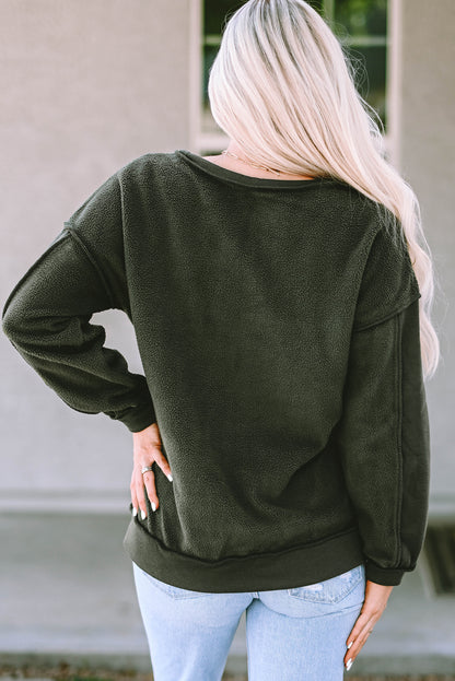 Expose Seam Detail Split Neck Long Sleeve Top | Green