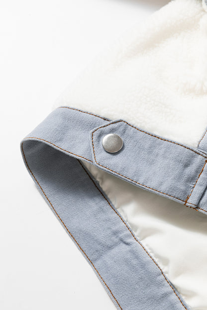 Contrast Trim Buttoned Sherpa Jacket | White