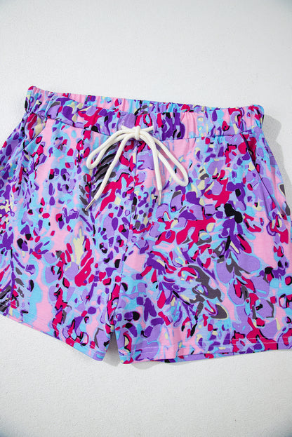 Floral Long Sleeve Top And Drawstring Shorts Set | Purple