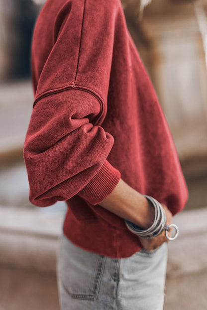 Drop Shoulder Crew Neck Pullover Sweatshirt | Red Dahlia