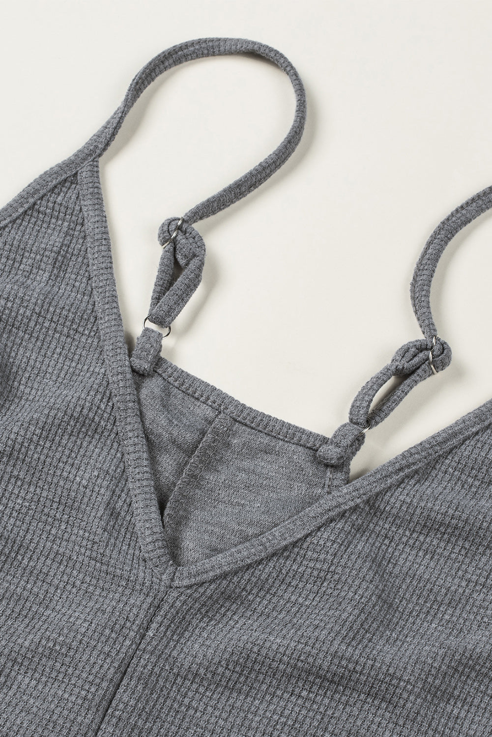 Textured Sleeveless V-Neck Pocketed Casual Jumpsuit | Gray