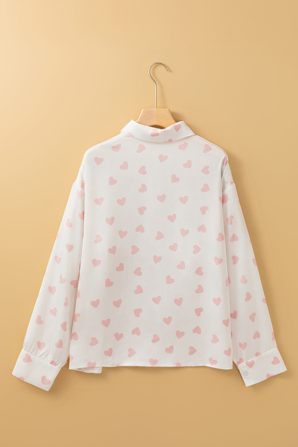 Love Heart Print Drop Shoulder Puff Sleeve Shirt | White