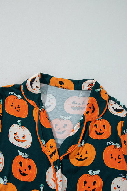 Halloween Pattern Short Sleeve Shirt Pajama Set | Orange