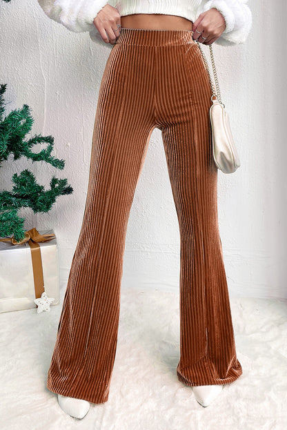 Solid Colour High Waist Flare Corduroy Pants | Chestnut