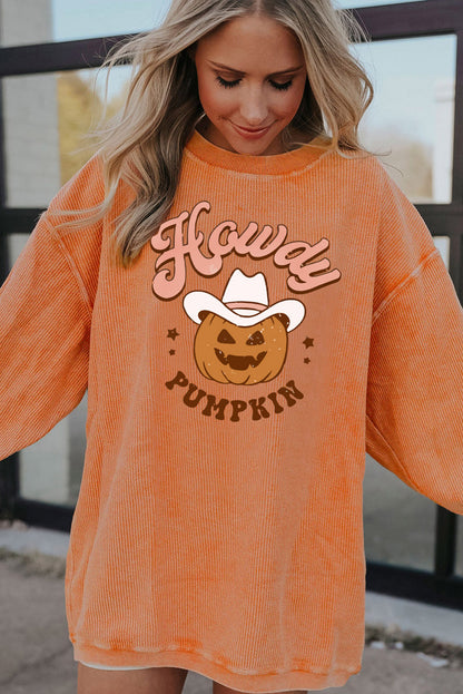 Howdy Pumpkin Halloween Graphic Corded Sweatshirt | Orange